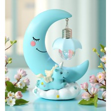 CoverZone 13.5cm Unicorn Figürlü Ay Tasarımlı LED Gece Lambası – Pil ile Çalışan Dekoratif Masa Üstü Işık, Çocuk Odası, Bebek Odası ve Hediye Için Masaüstü Lamba