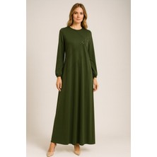 İdoll Giyim 1089 Nevrürlü Göğsü Boncuk Detaylı Kolları Lastikli Duru Elbise #10-25#