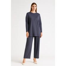 İdoll Giyim 977 Önü Nevrürlü Oyşo Kumaş Pantolonun Beli Lastikli Cepli Ikili Takım #10-25#