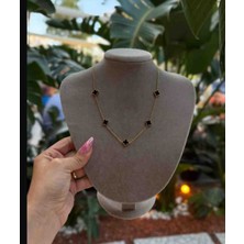 Güneş Takı Gold Mini Siyah Yonca Model Çelik Kolye