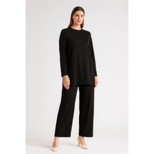 İdoll Giyim 977 Önü Nevrürlü Oyşo Kumaş Pantolonun Beli Lastikli Cepli Ikili Takım #10-25#