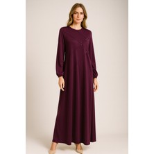 İdoll Giyim 1089 Nevrürlü Göğsü Boncuk Detaylı Kolları Lastikli Duru Elbise #10-25#