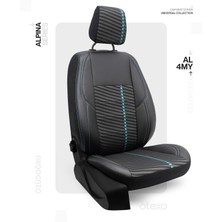 Otexo Alpina Airbag Uyumlu Universal Deri - Kumaş Oto Koltuk Kılıfı Mavi-Yeşil Çizgi