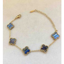 Güneş Takı Gold Kenarlı Antrasit Alacalı Çelik Yonca Cleef Bileklik