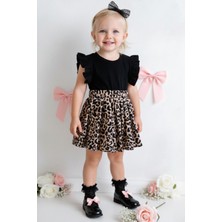 Parla Kids Kız Bebek Leopar Fırfır Kollu Elbise Toka Takım