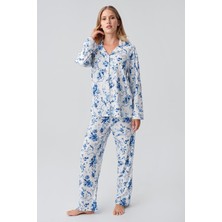 Artış Collection  Termal Uzun Kollu Düğmeli Desenli Esnek Yumuşak Dokulu Pijama Takım 18222