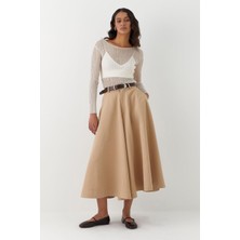 Select By Markaliste Geniş Dökümlü Trenç Pantolon Vizon