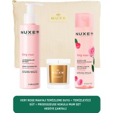 Nuxe Very Rose Makyaj Temizleme Suyu + Temizleyici Süt + Prodıgıeuse Kokulu Mum Set - Hediye Çantalı