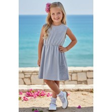 0010 - Kız Çocuk Gri Elbise Somon Toka Takım