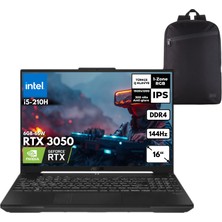 Asus Tuf Gaming F16 I5-210H 16GB 4 Tbssd RTX3050 (6GB-65W) 16" Fhd Windows 11 Pro + Hmf Sırt Çantası FX607VJ-RL016HMF20