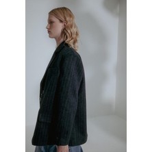 Select By Markaliste Çizgili Kaşe Blazer Lacivert