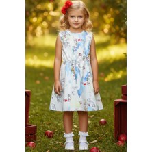 0021 - Kız Çocuk Kız Kulesi Figürlü Elbise Kırmızı Toka Takım