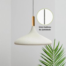 Bamyum Dokulu Açık Krem Ütü Kablo Ahşap Tekli Avize Sarkıt Salon Mutfak Lamba Aydınlatma Avizeler