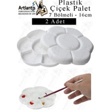 Artlantis Plastik Çiçek Palet 2 Adet Çiçek Boya Paleti 7 Hazneli 16 cm Resim Boyama Paleti Fırça Hediyeli Sanatsal Hobi