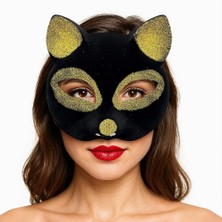 Fırsatkolik Siyah Renk Gold Simli Süet Kaplama Kedi Maskesi 18X14 cm