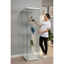 Artinoks Home 3 RAFLI SADE CAMLI VİTRİN  BEYAZ (gümüşlük,kitaplık, sunu,sergi vitrini)