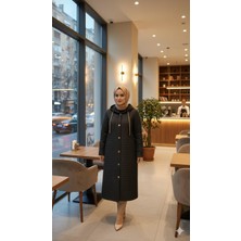 Kadın Kapitone Kapüşonlu Uzun Kaban – Cepli, Astarlı, Kışlık Tesettür Mont