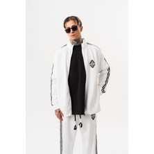Respire Erkek Şerit Detaylı Dik Yaka Doubleface Zip Oversize Sweatshirt Ekru