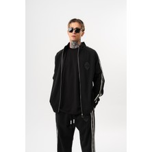 Respire Erkek Şerit Detaylı Dik Yaka Doubleface Zip Oversize Sweatshirt Siyah
