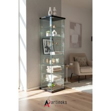 Artinoks Home 7 RAFLI  SADE CAM VİTRİN SİYAH (Gümüşlük, Büfe, Koleksiyon, Sunu, Sergi, Kitaplık)