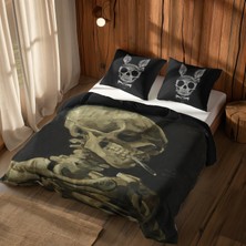 The Lucid Lab Skull Of A Skeleton With Burning Cigarette & Playboy Skull Nevresim Takımı 200 cm x 220 cm