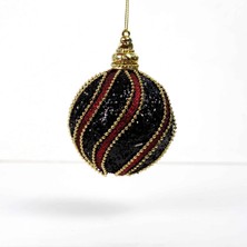 Ritzz Altın Şeritli Payetli Siyah-Bordo Çam Ağacı Süsü 8 cm