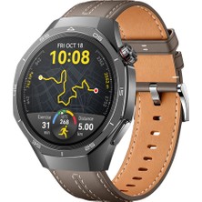 Sneezy Huawei Watch Gt5 Pro 46MM Ile Uyumlu Dikiş Desenli Deri Metal Tokalı Akıllı Saat Kordonu