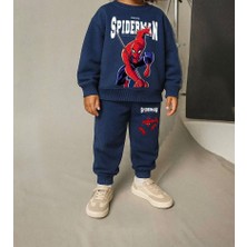 BeU Kids Erkek Çocuk %100 Pamuk 3 Iplik Fırçalı Kumaş Lacivert Spiderman Baskılı Eşofman Takım