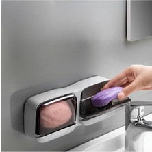 Nirnisa Kapaklı 2 Bölmeli Sabunluk Süngerlik Yapışkanlı Duvara Monte Banyo Mutfak Su Tutmaz Sünger Tutucu