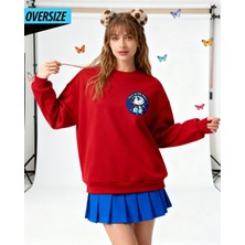 Hena Snoopy And Space Themed Oversized Sweatshirt – Let The Space Adventure Begin! Kırmızı
