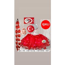 3b Kids 23 Nisan Çocuk Kırmızı Tütü Etek 19 Mayıs Kırmızı Işıklı Tütü Etek Kırmızı Tokalı 2 Adet Saç Seti