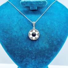 Tesbih Pasajı Oltu Taşı ve Sedef Işçilikli 925 Ayar Gümüş Kolye