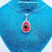 Tesbih Pasajı Zirkon Mine ve Oltu Taşı Işçilikli 925 Ayar Gümüş Kolye