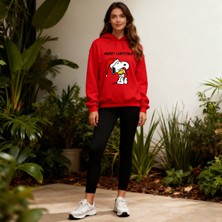 Hena Snoopy Christmas Cozy Sweatshirt Kırmızı Kapüşonlu Özel Tasarım Pamuklu