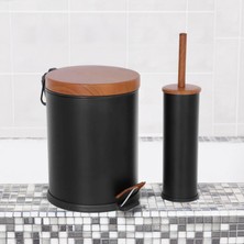 Evidea Bath Ahşap Desenli 2’Li Banyo Seti – Siyah