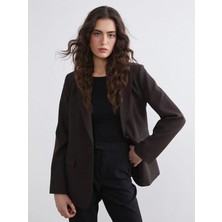 LC Waikiki Lcw Vision Kahverengi Krep Kadın Blazer Ceket