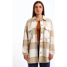 LC Waikiki Lcw Vision Bej Ekose Oversize Kadın Oduncu Gömlek Ceket