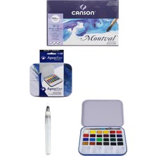 Daler Rowney Aquafine 24'lü Tablet Suluboya Canson Suluboya Defteri 18X25CM 300GR Fırça Uçlu Kalem