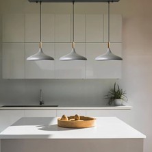 Bamyum Üçlü Gri Ahşap Başlık Sarkıt Lamba Yemek Masası Oturma Odası Mutfak Salon Otel Showroom Hol