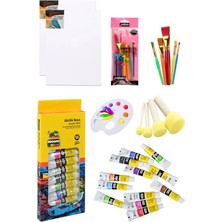 Nova Color 12 Renk Akrilik Boya Tüp 12 ml 25X35 Tuval Akrilik Set