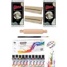Doğal Seramik Hamuru Seramik Hamuru 1000X2 gr Texco 10X60ML Akrilik Boya Seramik Set