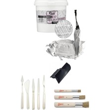 Rich Rölyef Pasta Klasik 1200 gr Beyaz Stencil Fırça Seti Plastik Spatül Seti Doku Tarağı