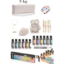 Vakumlu Çamuru Beyaz 5 kg Rich Master Mix 60CC Akrilik 12'li Pastel Renk Seramik Başlangıç Set