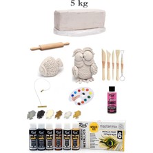 Vakumlu Çamuru Beyaz 5 kg Rich Master Mix 60CC Akrilik 6'lı Metalik Renk Seramik Başlangıç Set