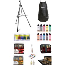 Fanart Academy 12X12 ml Yağlı Boya Artdeco 140 ml Akrilik Boya Gereçleri Metal Şövale Seti