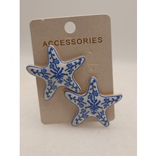 Tılsım Accesories Siyah-Beyaz Mineli Motifli Yıldız Küpe