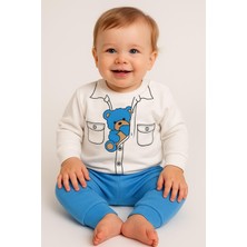 Dinamik çocuk Erkek Bebek Ceket Görünümlü Ayıcık Desenli Mevsimlik 2iplik Alt Üst 2li Takım 6-9-12-18aylık