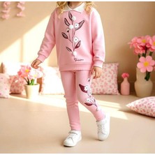BeU Kids Kız Çocuk %100 Pamuk 3 Iplik Fırçalı Kumaş Pastel Pembe Alt Üst Takım