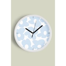 Soyut Renkli Çiçek Temalı Modern Duvar Saati - 30CM - Önü Camlı Beyaz Kasa - Sessiz Mekanizma