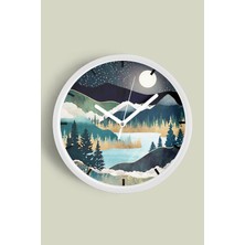 Soyut Doğa Manzara Temalı Modern Duvar Saati - 30CM - Önü Camlı Beyaz Kasa - Sessiz Mekanizma